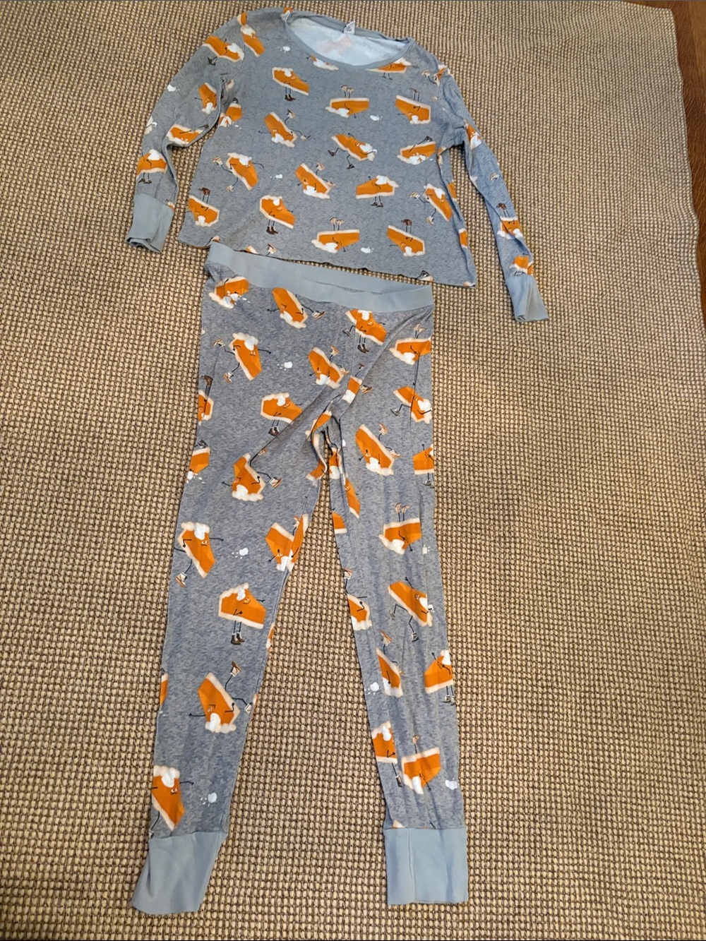 Old Navy Grey and Orange pumpkin pie pajama set.  Perfect for Thanksgiving!